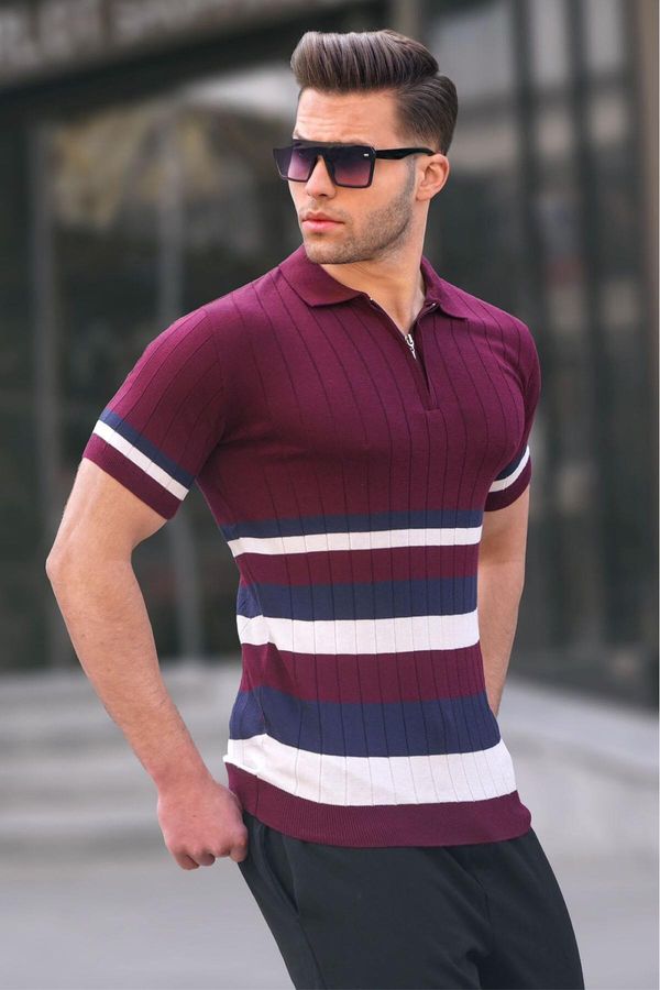 Madmext Madmext Striped Knitwear Damson Polo Neck T-Shirt 6356