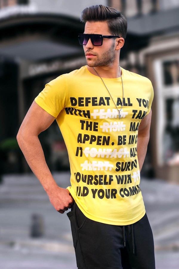 Madmext Madmext Text Detailed Yellow T-Shirt 3096