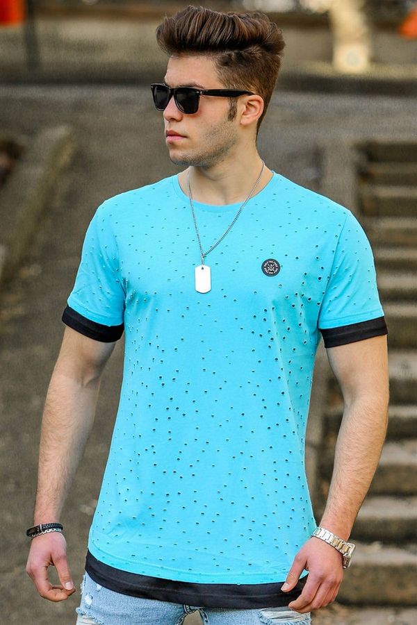 Madmext Madmext Turquoise Men's Torn Detailed T-Shirt 4489