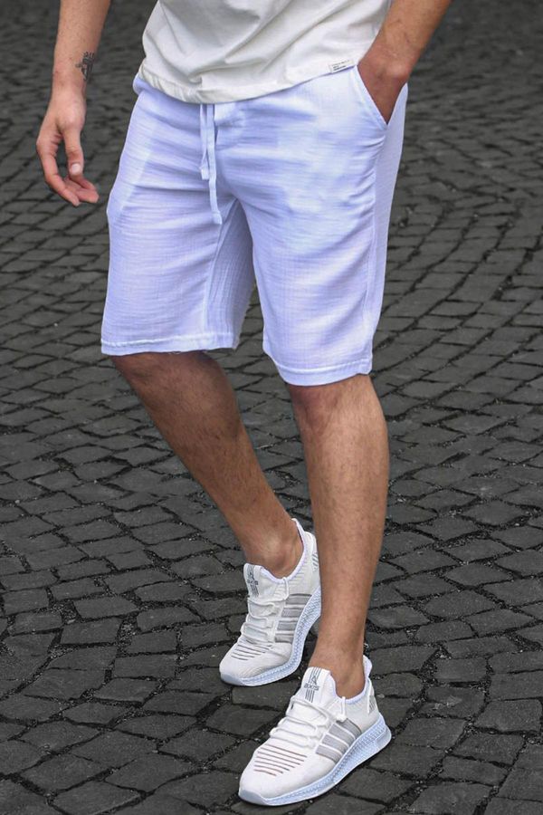 Madmext Madmext White Basic Linen Men's Shorts 6506