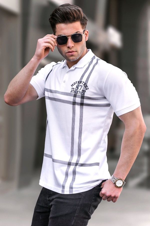 Madmext Madmext White Patterned Polo Neck Men's T-Shirt 5872