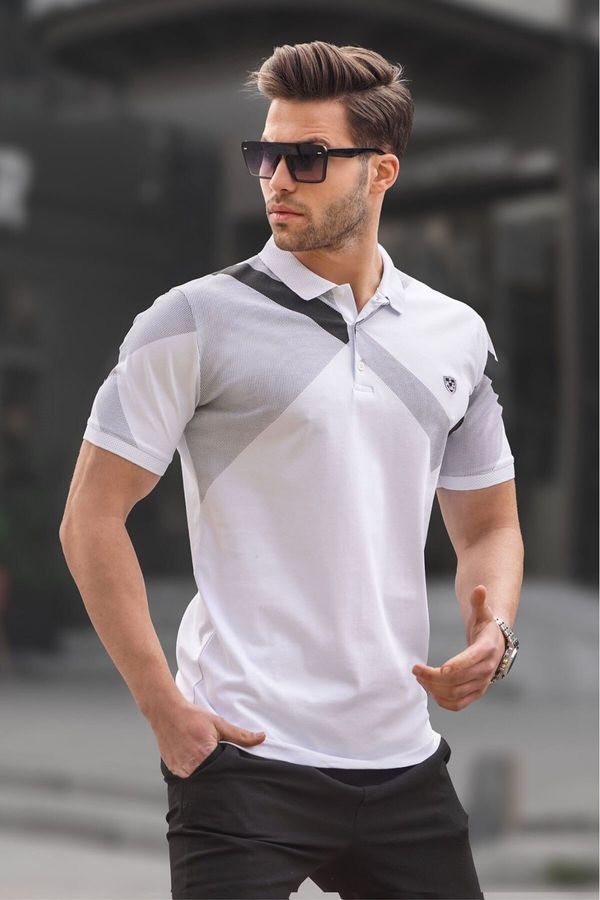 Madmext Madmext White Patterned Polo Neck Men's T-Shirt 6081