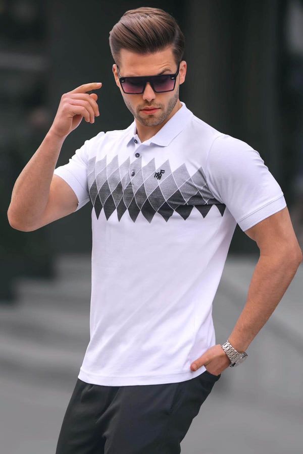 Madmext Madmext White Patterned Polo Neck Men's T-Shirt 6106