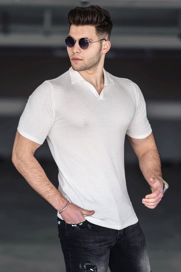 Madmext Madmext White Polo Neck T-Shirt 5074
