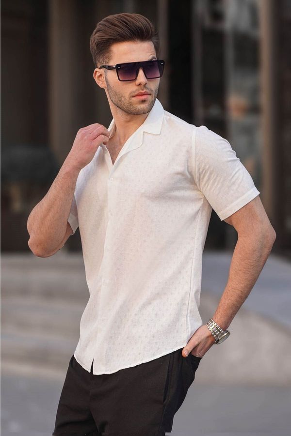 Madmext Madmext White Slim Fit 100% Cotton Men's Short Sleeve Shirt 5585