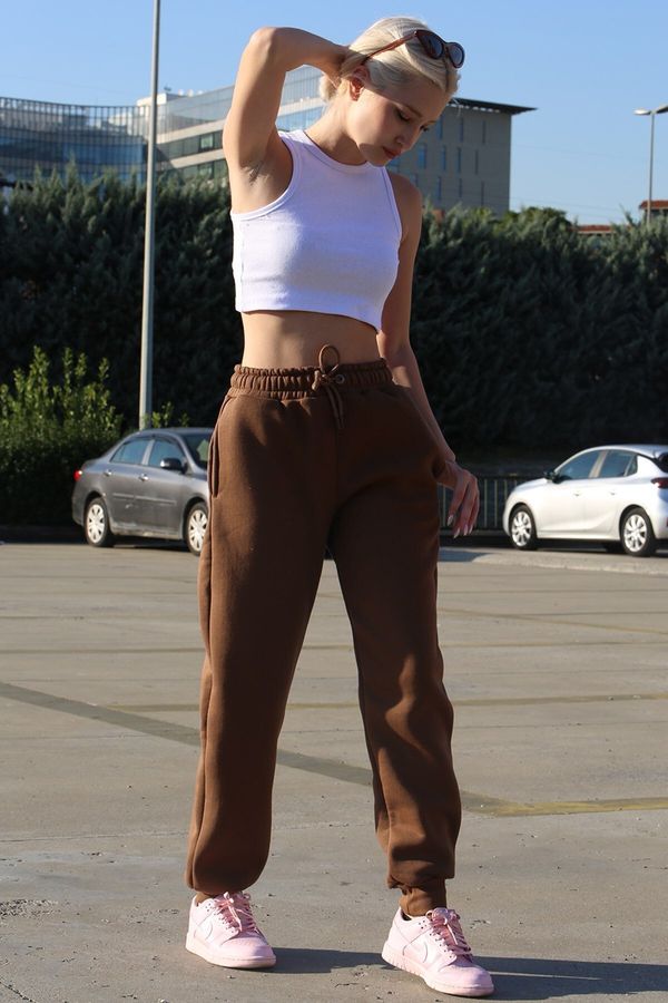 Madmext Madmext Women's Brown Brown Sweatpants with an Elastic Waist