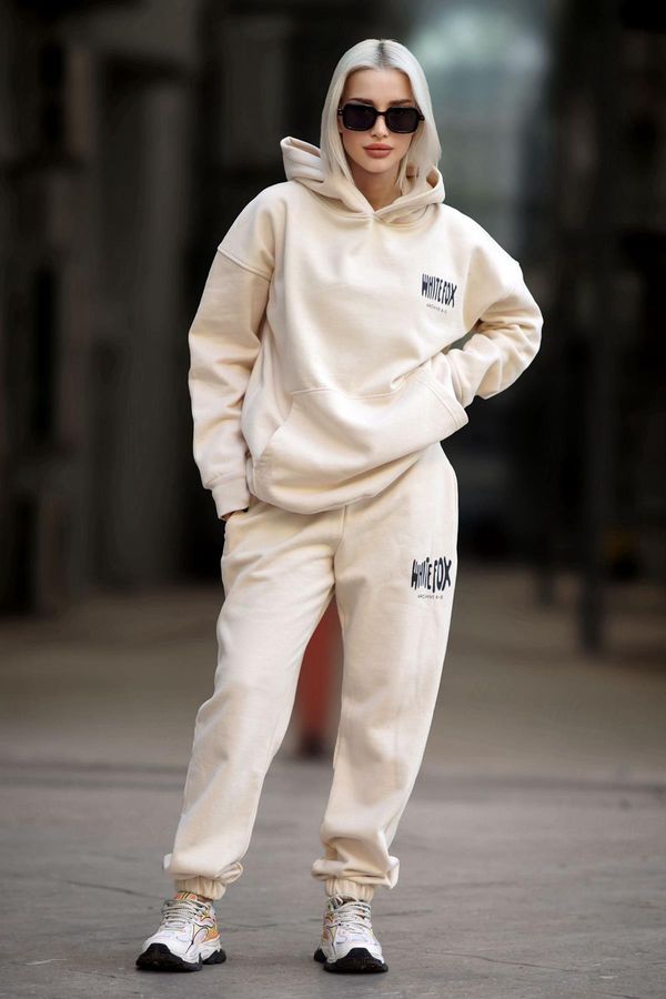 Madmext Madmext Women's Cream Hooded Tracksuit