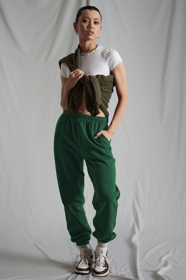 Madmext Madmext Women's Dark Green Elastic Waist Oversize Sweatpants