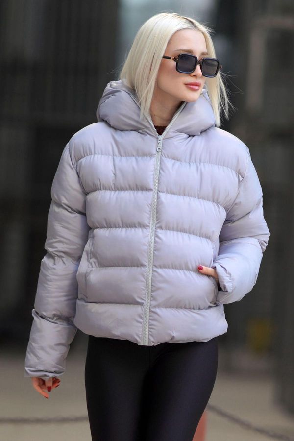 Madmext Madmext Women's Gray Hooded Puffer Coat