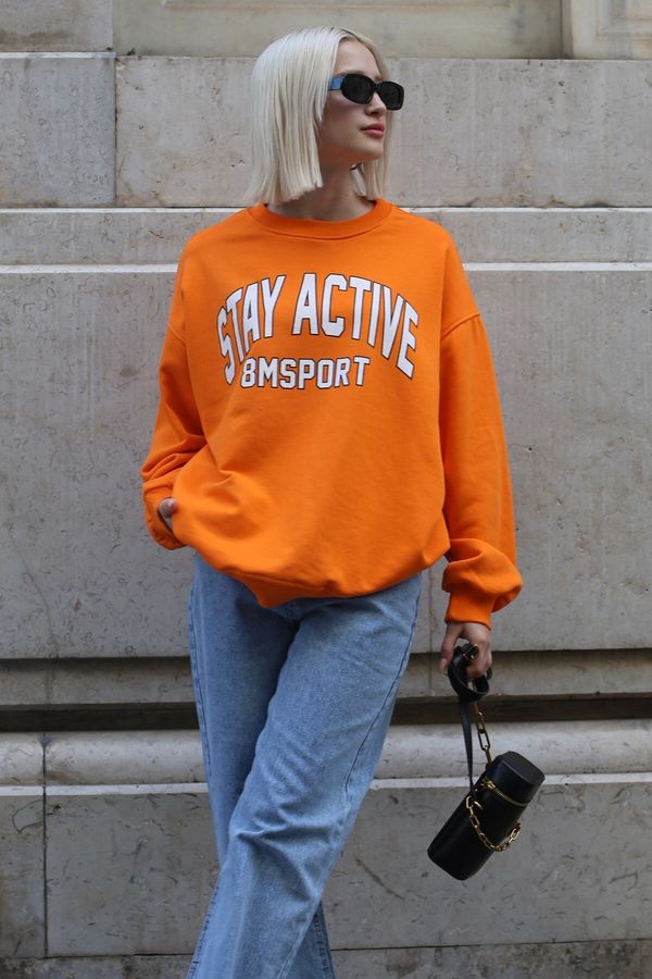 Madmext Madmext Women's Orange Printed Oversize Sweatshirt