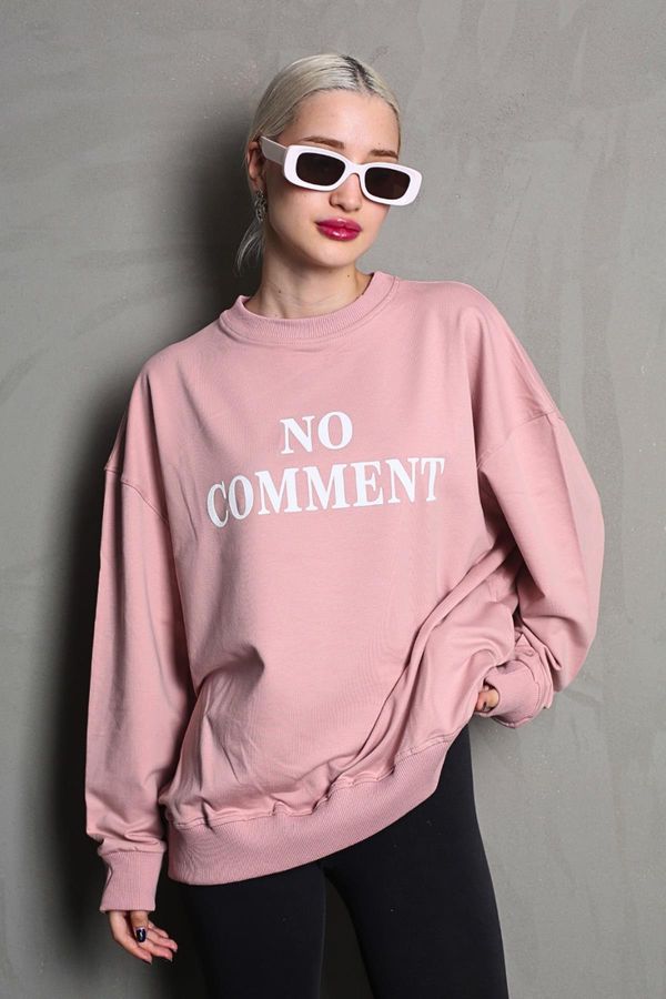 Madmext Madmext Women's Pink Crew Neck Printed Oversize Sweatshirt