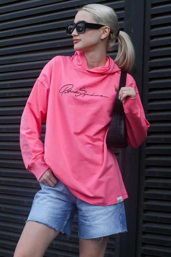 Madmext Madmext Women's Pink Embroidered Hoodie Sweatshirt
