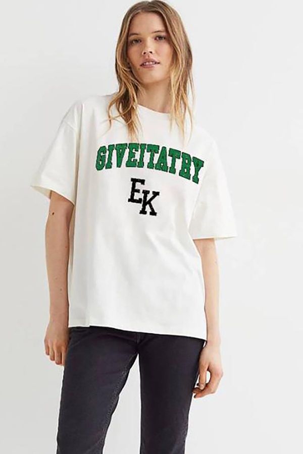 Madmext Madmext Women's White Oversized Printed T-shirt