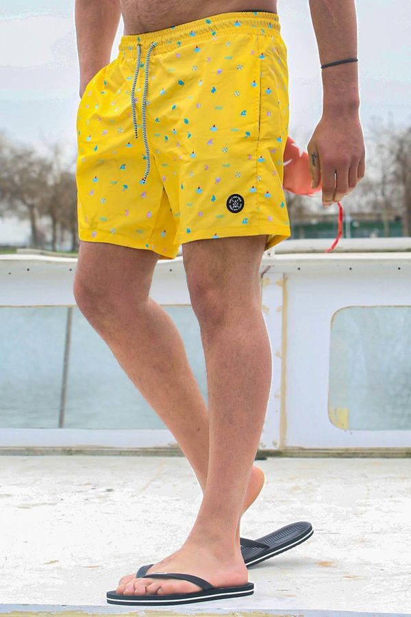 Madmext Madmext Yellow Patterned Men's Beach Shorts 6367