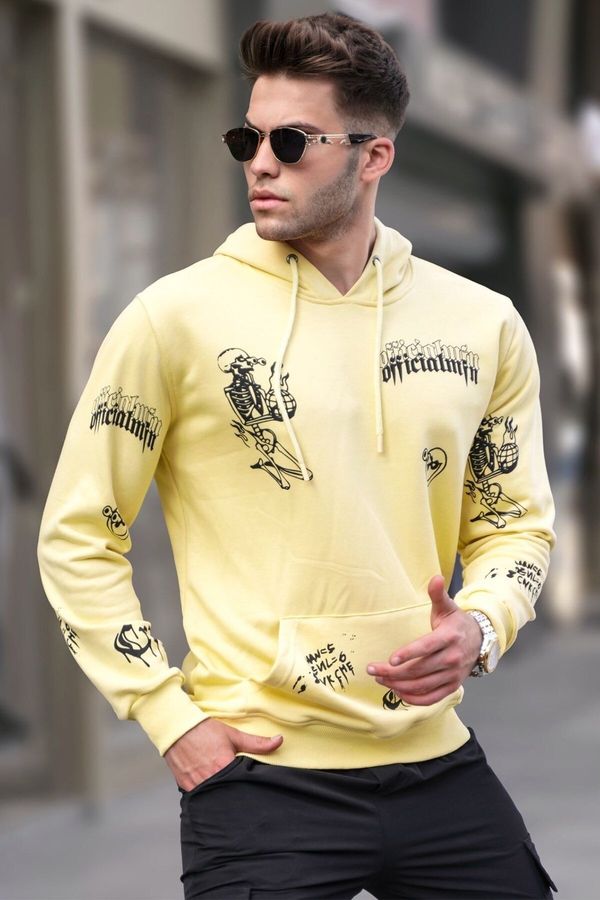 Madmext Madmext Yellow Printed Hooded Sweatshirt 5895
