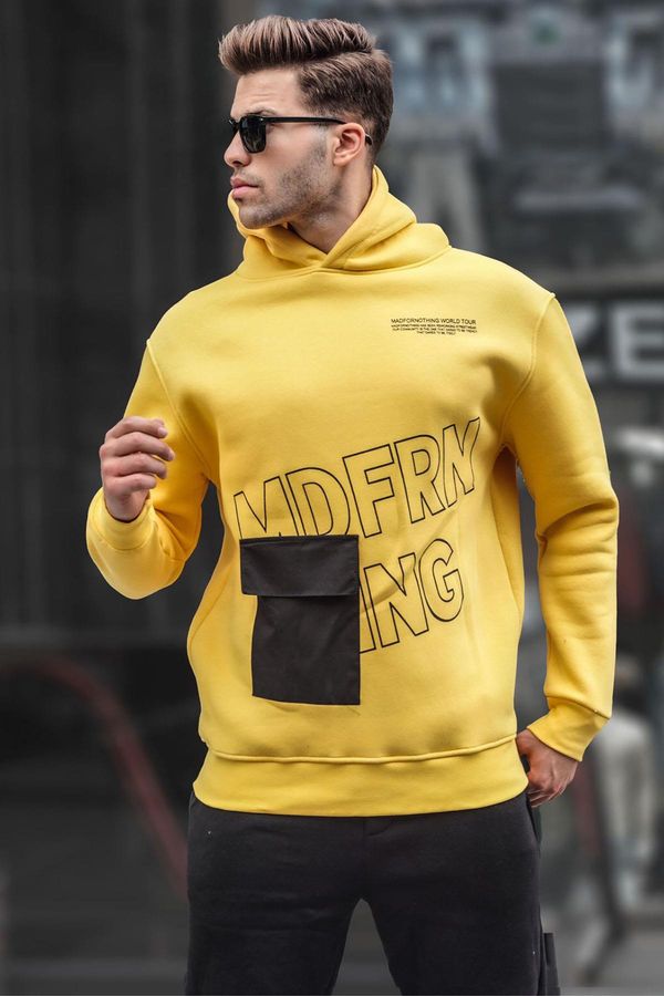 Madmext Madmext Yellow Printed Hooded Sweatshirt 6148