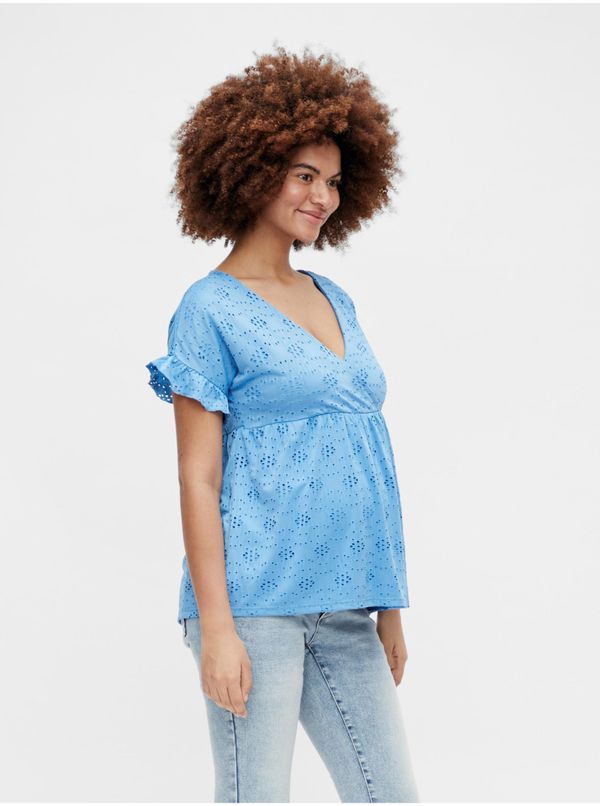 Mama.licious Mama.licious Dinna Blue Perforated Maternity Blouse - Women