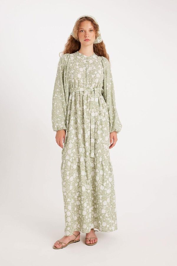 DEFACTO Manuka x DeFacto Mandarin Collar Printed Long Sleeve Dress