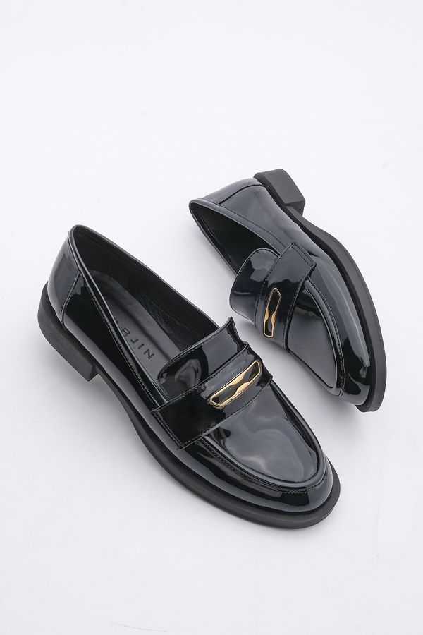 Marjin Marjin Cesar Black Patent Leather Loafer Buckled Casual Shoes