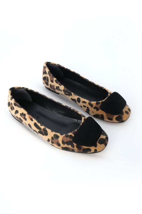 Marjin Marjin Women's Buckle Flat Flats Wool Leopard