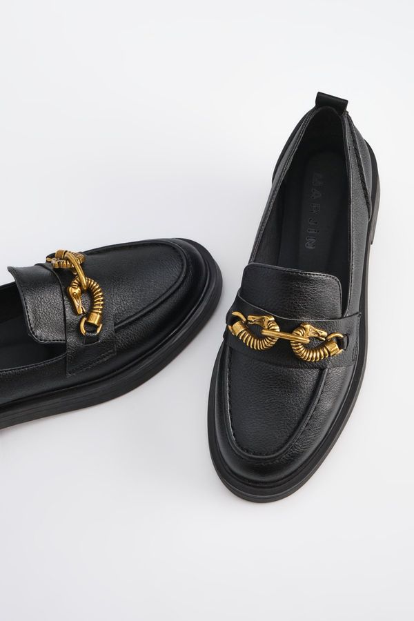 Marjin Marjin Women's Buckled Loafers Casual Shoes Tevas Black.