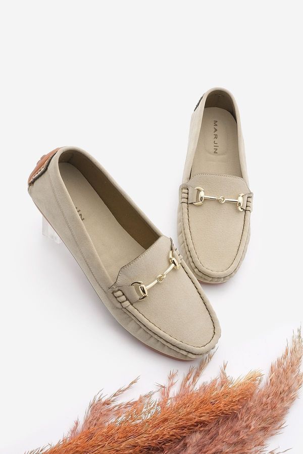 Marjin Marjin Women's Comfort Buckle Loafer with Saddler Detail Elos Beige