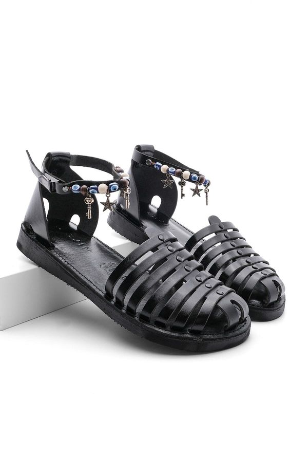 Marjin Marjin Women's Daily Sandals with Genuine Leather Eva Sole Demes Black