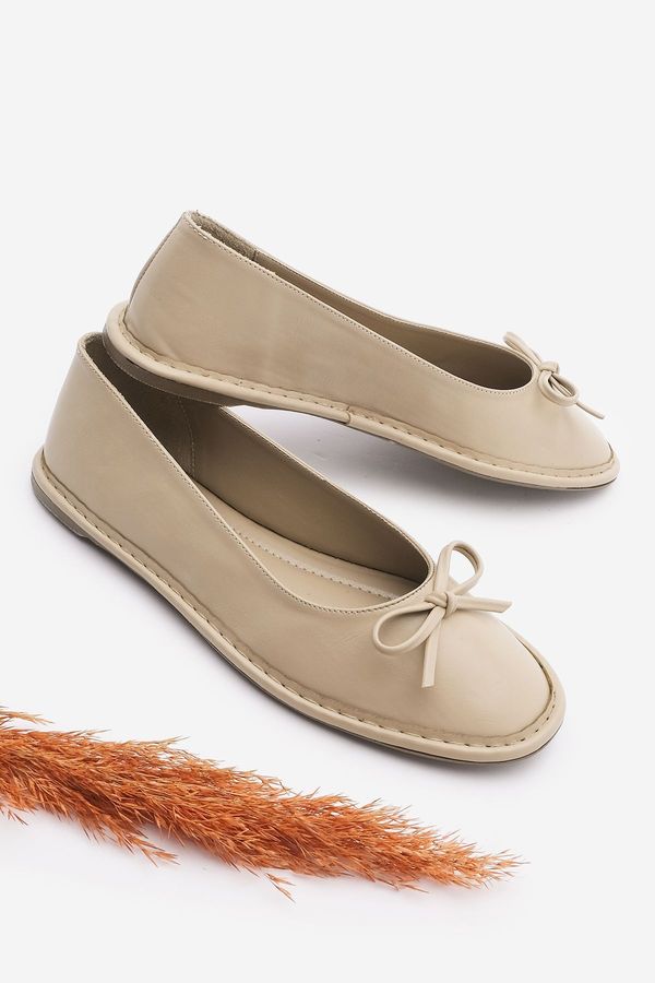 Marjin Marjin Women's Foldable Ballerinas with Bow Detail Linsar Beige