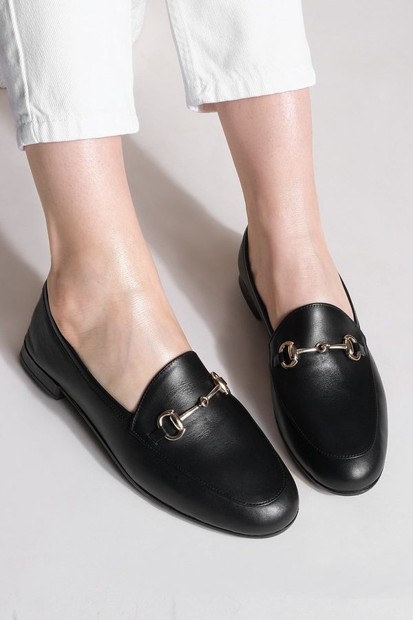Marjin Marjin Women's Genuine Leather Chain Loafers Casual Shoes Tanle Black