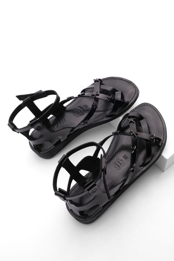Marjin Marjin Women's Genuine Leather Eva Sole Flip-Flops Daily Sandals Renta black