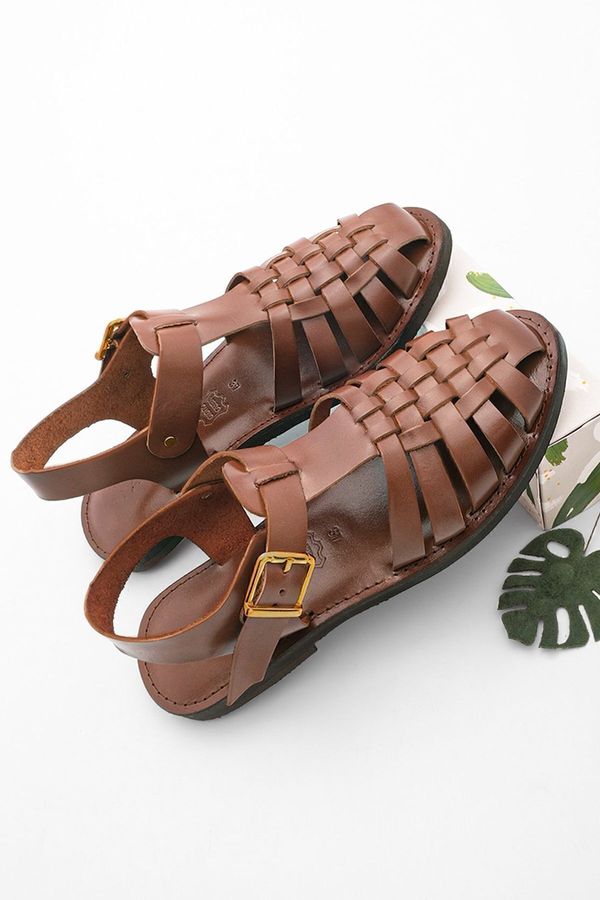 Marjin Marjin Women's Genuine Leather Lightweight EVA Sole Daily Sandals, Kesva, tan.