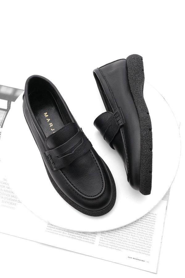 Marjin Marjin Women's Genuine Leather Loafers Casual Shoes Carez Black