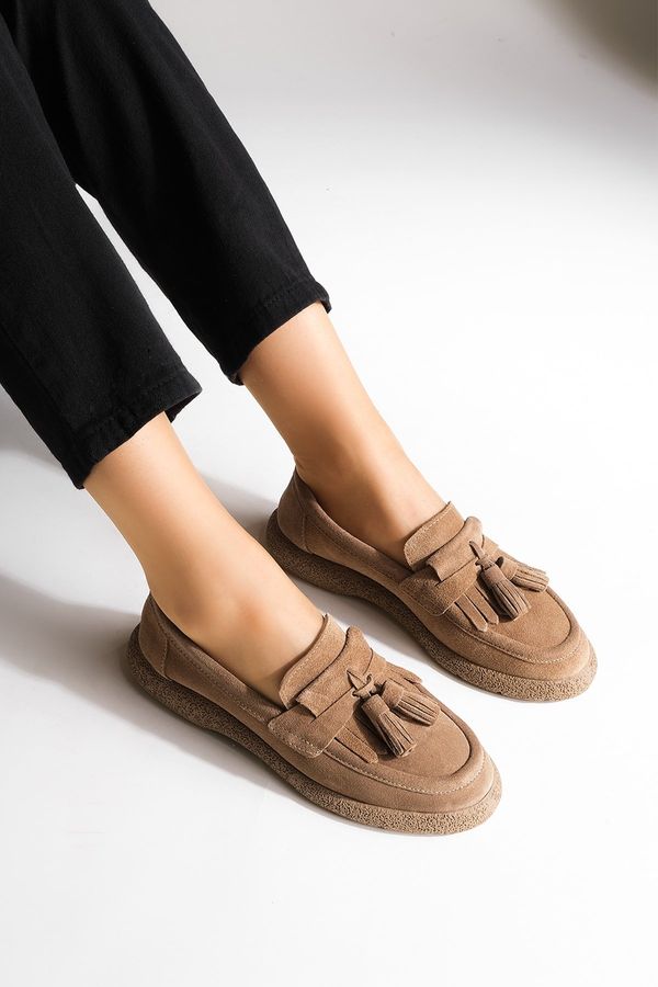Marjin Marjin Women's Genuine Leather Loafers Casual Shoes Suma tan Suede
