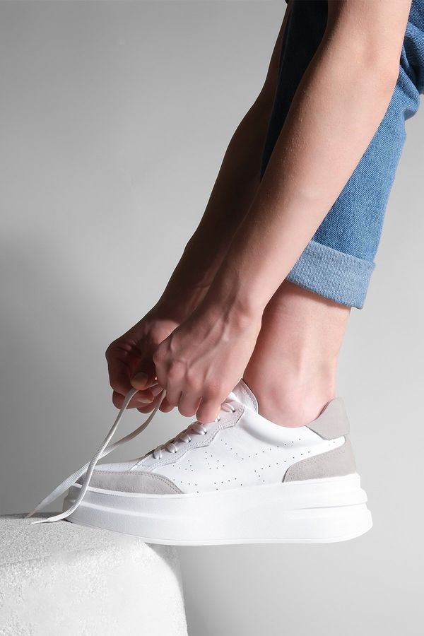 Marjin Marjin Women's Genuine Leather Sneakers High-Sole Lace-Up Sneakers Harme white