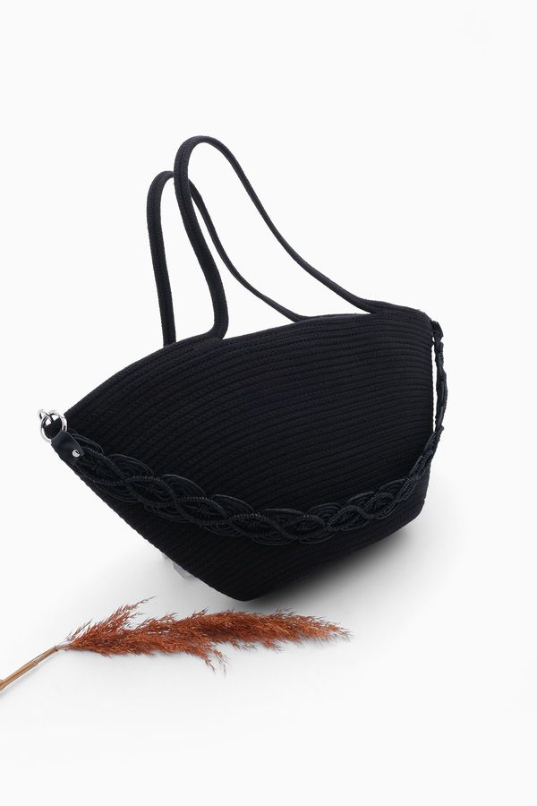 Marjin Marjin Women's Handmade Knitted Shoulder Bag Merde Black