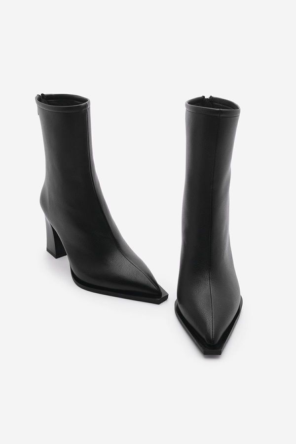 Marjin Marjin Women's Heeled Boots Pointed Toe Zipper At The Back Thick Heels Kikas Black.