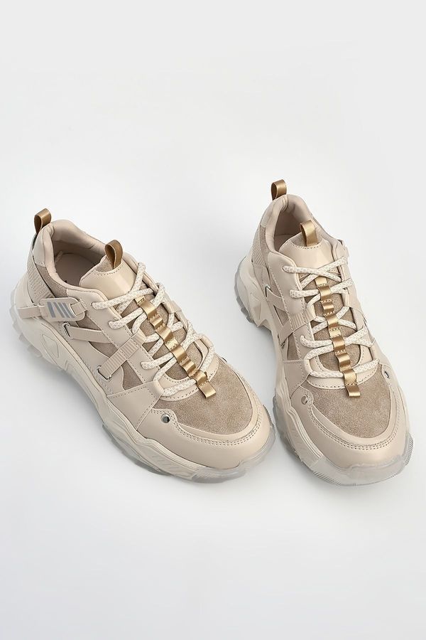 Marjin Marjin Women's High Transparent Sole Sneaker Lace-Up Sneakers Ojis beige.