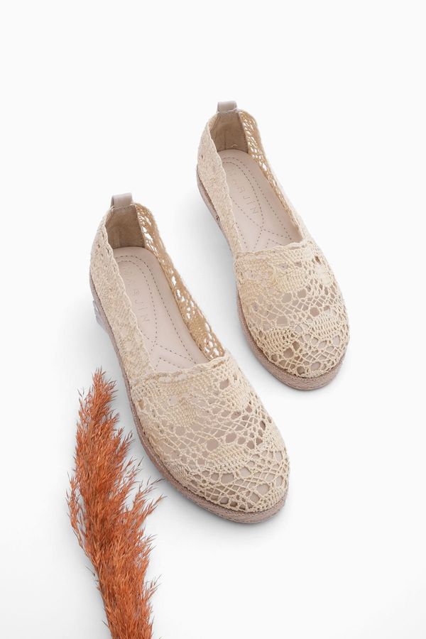 Marjin Marjin Women's Knitted Espadrilles Casual Shoes Erlin Beige