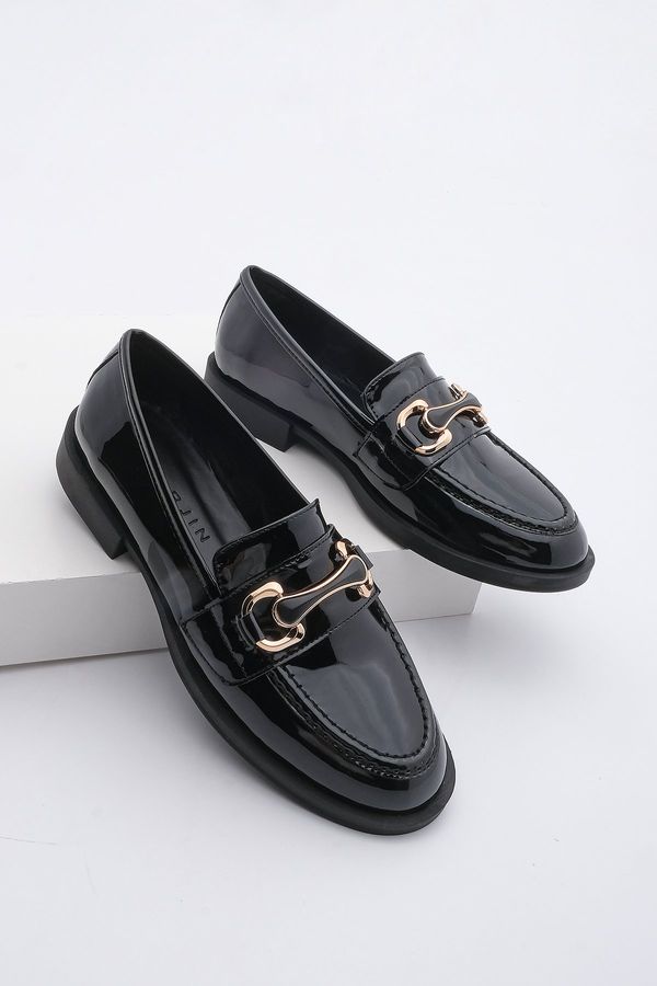 Marjin Marjin Women's Loafer Buckle Casual Shoes Larista Black Patent Leather