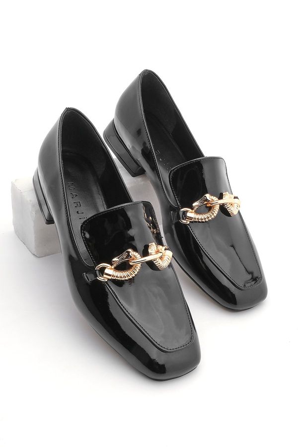 Marjin Marjin Women's Loafer Chain Accessory Loafer Casual Shoes Alva Black Patent Leather