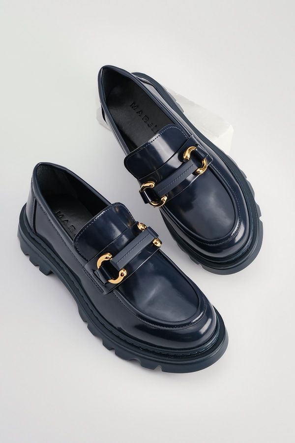 Marjin Marjin Women's Loafer High Sole Buckled Casual Shoes Kinles Navy