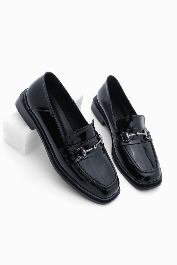 Marjin Marjin Women's Loafer Loafer Shoes Flat Toe Buckled Casual Shoes Races Black Patent Leather
