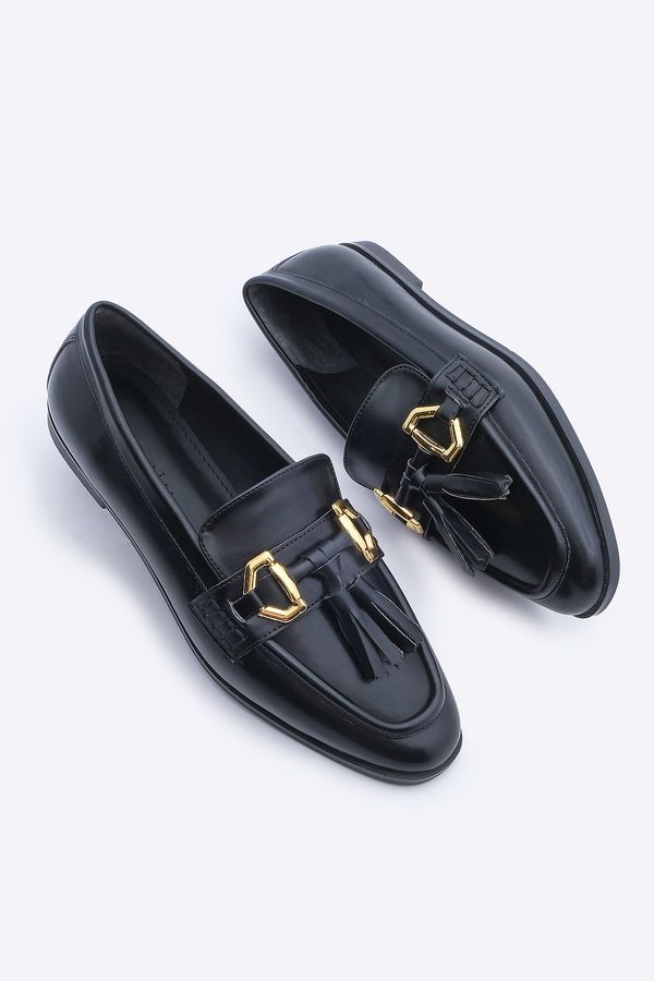 Marjin Marjin Women's Loafer Tasseled Buckle Casual Shoes Satrus Black