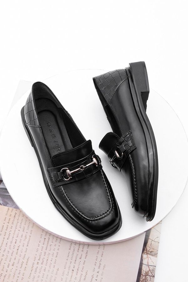 Marjin Marjin Women's Loafers Loafer Shoes Pointed Toe Buckle Casual Shoes Races black.