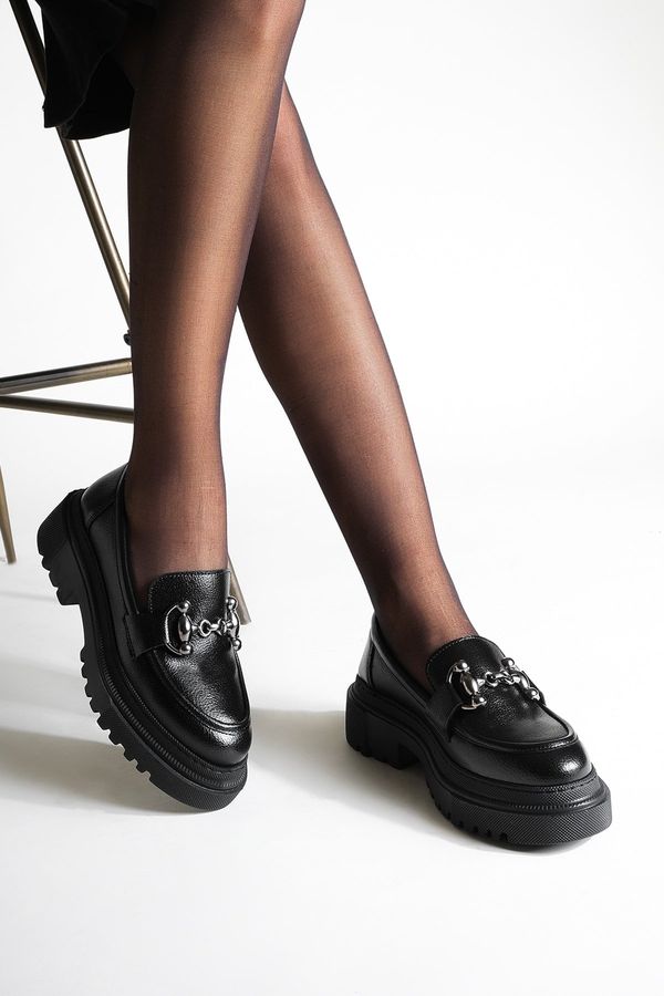 Marjin Marjin Women's Loafers Thick Sole Chain Casual Shoes Forela Black