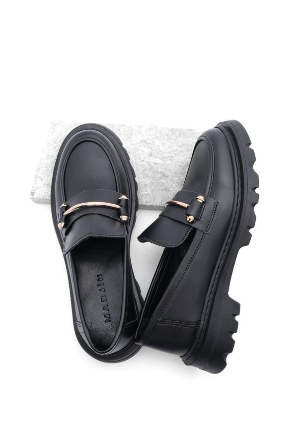 Marjin Marjin Women's Loafers Thick Sole Chain Casual Shoes Zolez Black
