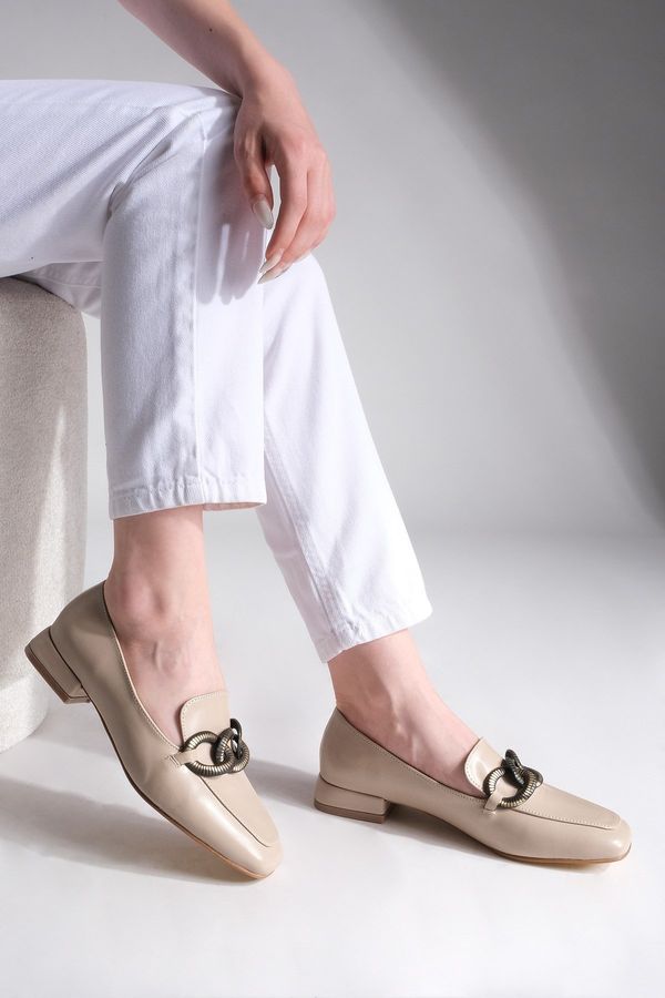 Marjin Marjin Women's Loafers with Chain Buckle Casual Shoes Tolira beige
