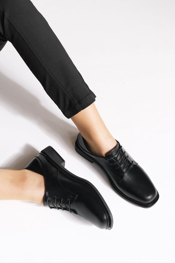 Marjin Marjin Women's Oxford Shoes Blunt Toe Lace Up Masculine Casual Shoes Rilen black
