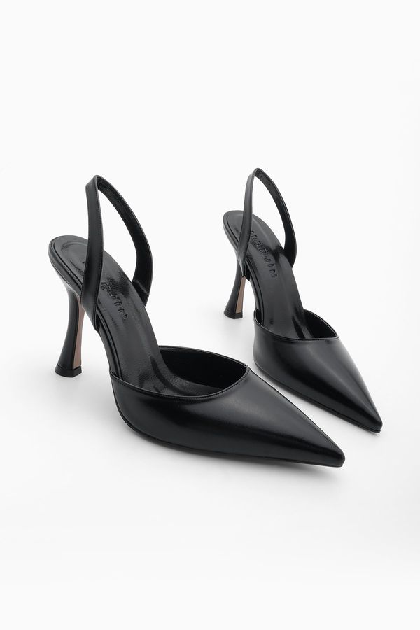 Marjin Marjin Women's Pointed Toe Open Back Scarf Classic Heel Shoes Mizay Black