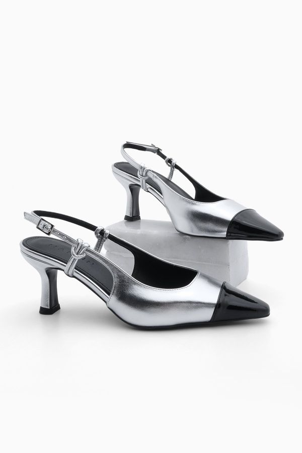 Marjin Marjin Women's Pointed Toe Open Back Thin Heel Classic Heel Shoes Lenes Silver